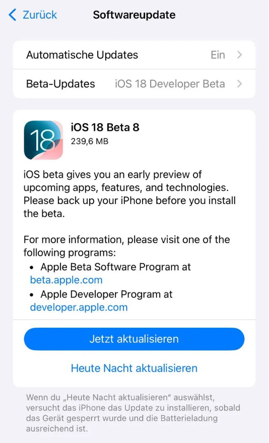 南海苹果手机维修分享苹果 iOS / iPadOS 18 开发者预览版 Beta 8 发布 